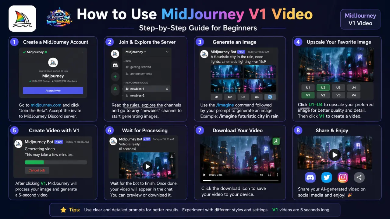 How to use MidJourney v1 video step by step