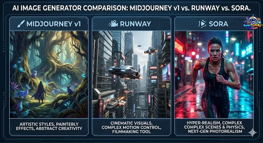 MidJourney v1 vs. Runway vs. Sora