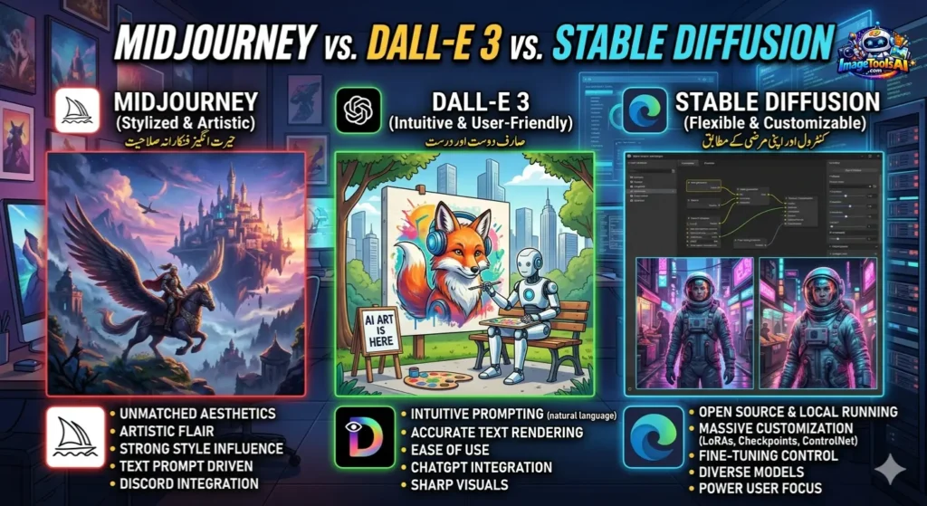 Midjourney vs dall-e vs stable diffusion		
