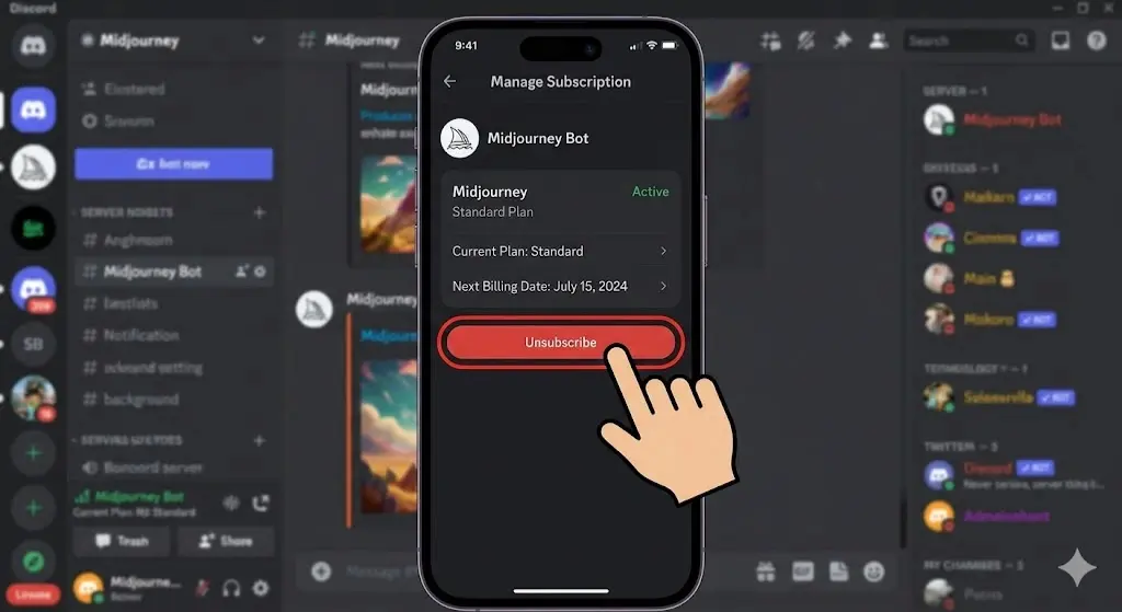 how to unsubscribe midjourney discord