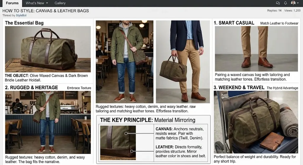 how to style canvas and leather bag styleforum
